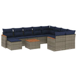 Set Divani da Giardino 11 pz con Cuscini Grigio in Polyrattan