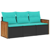 Set Divani da Giardino 3 pz con Cuscini Nero in Polyrattan