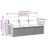 Set Divani da Giardino 3 pz con Cuscini Nero in Polyrattan