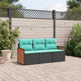 Set Divani da Giardino 3 pz con Cuscini Nero in Polyrattan