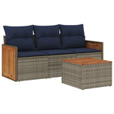 Set Divani da Giardino 4 pz con Cuscini Grigio in Polyrattan
