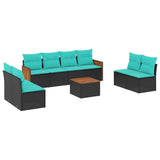 Set Divani da Giardino 9 pz con Cuscini Nero in Polyrattan