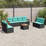 Set Divani da Giardino 9 pz con Cuscini Nero in Polyrattan