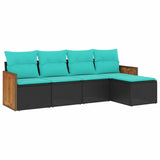 Set Divani da Giardino 5 pz con Cuscini Nero in Polyrattan