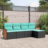 Set Divani da Giardino 5 pz con Cuscini Nero in Polyrattan
