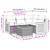 Set Divani da Giardino 5 pz con Cuscini in Polyrattan Nero