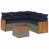 Set Divani da Giardino 6 pz con Cuscini Grigio in Polyrattan