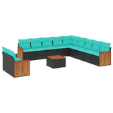 Set Divani da Giardino 12 pz con Cuscini Nero in Polyrattan