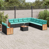 Set Divani da Giardino 12 pz con Cuscini Nero in Polyrattan