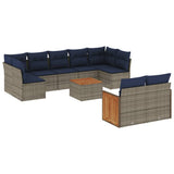 Set Divani da Giardino 10 pz con Cuscini Grigio in Polyrattan