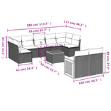 Set Divani da Giardino 10 pz con Cuscini Grigio in Polyrattan