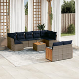 Set Divani da Giardino 10 pz con Cuscini Grigio in Polyrattan