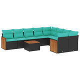 Set Divani da Giardino 10 pz con Cuscini Nero in Polyrattan