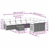 Set Divani da Giardino 10 pz con Cuscini Nero in Polyrattan