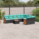 Set Divani da Giardino 10 pz con Cuscini Nero in Polyrattan