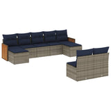 Set Divani da Giardino 9 pz con Cuscini Grigio in Polyrattan