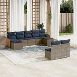 Set Divani da Giardino 9 pz con Cuscini Grigio in Polyrattan