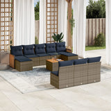 Set Divani da Giardino 11 pz con Cuscini Grigio in Polyrattan