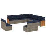 Set Divani da Giardino 13 pz con Cuscini Grigio in Polyrattan
