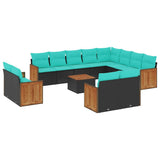 Set Divani da Giardino 13 pz con Cuscini Nero in Polyrattan