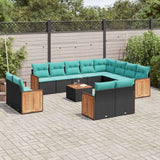 Set Divani da Giardino 13 pz con Cuscini Nero in Polyrattan