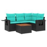 Set Divani da Giardino 5 pz con Cuscini Nero in Polyrattan
