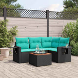 Set Divani da Giardino 5 pz con Cuscini Nero in Polyrattan