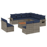 Set Divani da Giardino 12 pz con Cuscini Grigio in Polyrattan