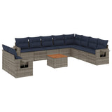 Set Divani da Giardino 11 pz con Cuscini Grigio in Polyrattan