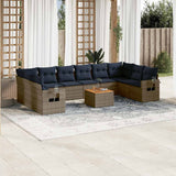 Set Divani da Giardino 11 pz con Cuscini Grigio in Polyrattan