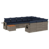 Set Divani da Giardino 11 pz con Cuscini Grigio in Polyrattan