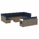 Set Divani da Giardino 14 pz con Cuscini Grigio in Polyrattan