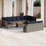 Set Divani da Giardino 14 pz con Cuscini Grigio in Polyrattan
