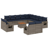 Set Divani da Giardino 14 pz con Cuscini Grigio in Polyrattan