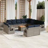 Set Divani da Giardino 14 pz con Cuscini Grigio in Polyrattan