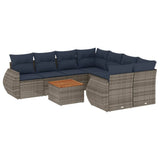 Set Divani da Giardino 9 pz con Cuscini Grigio in Polyrattan