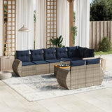 Set Divani da Giardino 9 pz con Cuscini Grigio in Polyrattan