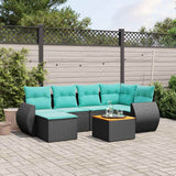 Set Divani da Giardino 7 pz con Cuscini Nero in Polyrattan