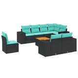 Set Divani da Giardino 9 pz con Cuscini Nero in Polyrattan