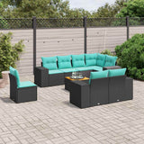 Set Divani da Giardino 9 pz con Cuscini Nero in Polyrattan