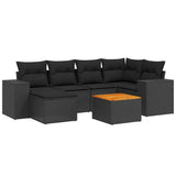 Set Divani da Giardino con Cuscini 7pz Nero Polyrattan
