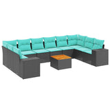 Set Divani da Giardino 11 pz con Cuscini Nero in Polyrattan