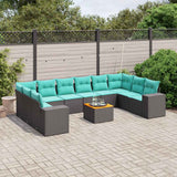 Set Divani da Giardino 11 pz con Cuscini Nero in Polyrattan