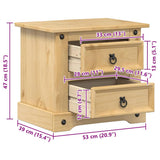 Comodino Corona 53x39x47 cm in Legno Massello di Pino