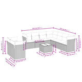 Set Divano da Giardino 10 pz con Cuscini Grigio in Polyrattan