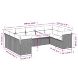 Set Divano da Giardino 9 pz con Cuscini Grigio in Polyrattan
