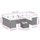 Set Divano da Giardino 10 pz con Cuscini Grigio in Polyrattan