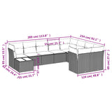 Set Divano da Giardino 10 pz con Cuscini Grigio in Polyrattan