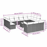 Set Divani da Giardino 14pz con Cuscini in Polyrattan