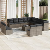 Set Divani da Giardino 14pz con Cuscini in Polyrattan Grigio